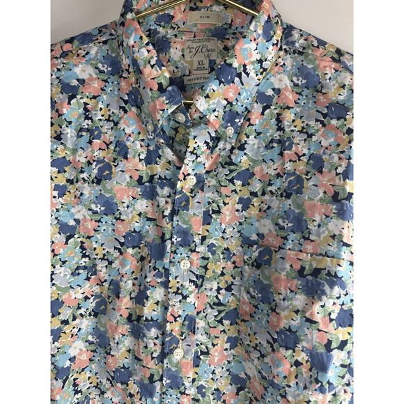 J. Crew Secret Wash Organic Cotton Poplin Shirt BG409 Slim Fit Floral Men's XL - Picture 5 of 15